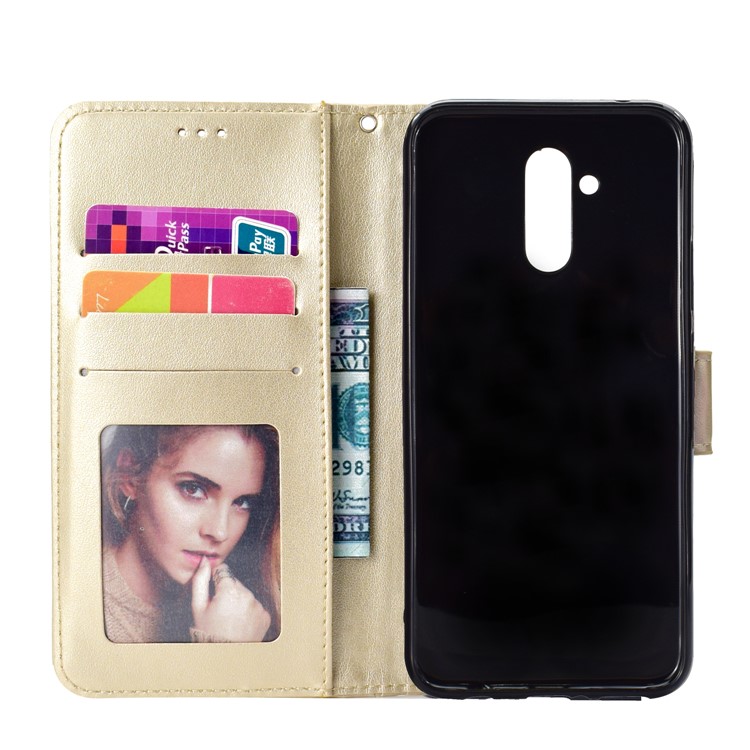 Imprint Totem Pattern Wallet Stand Leather Case for Huawei Mate 20 Lite - Gold-4