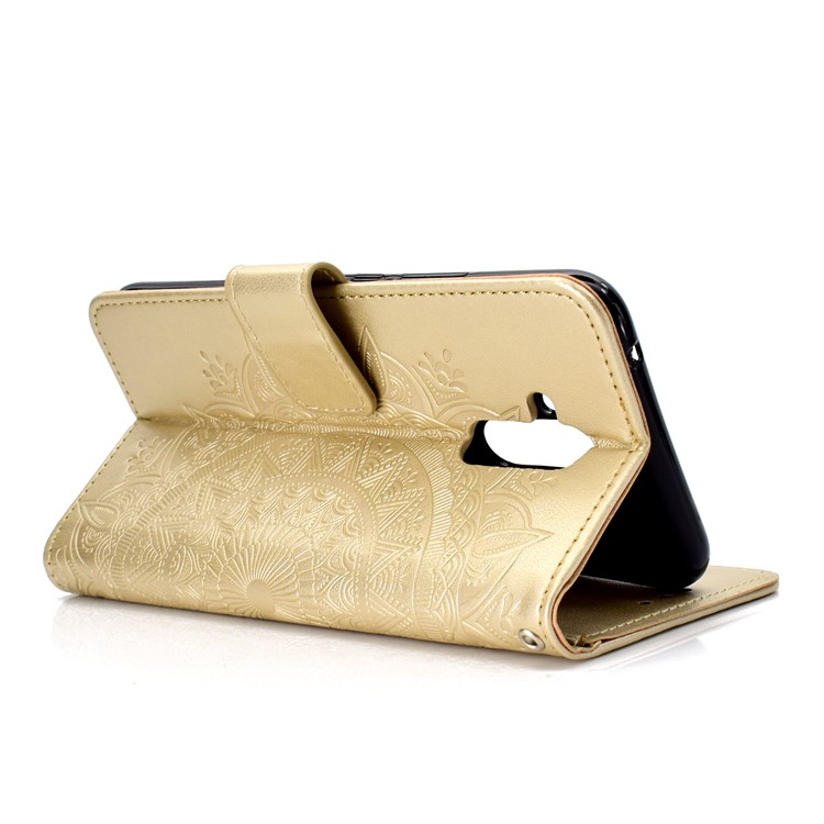 Imprint Totem Pattern Wallet Stand Leather Case for Huawei Mate 20 Lite - Gold-5