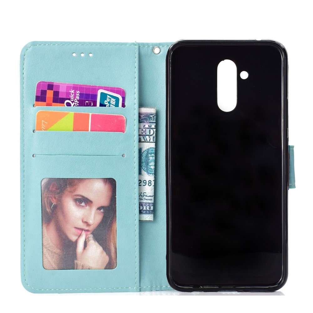 Impronta Totem Pattern Worthing Stand in Pelle Copertura Per la Pelle Per Huawei Mate 20 Lite - Ciano-4