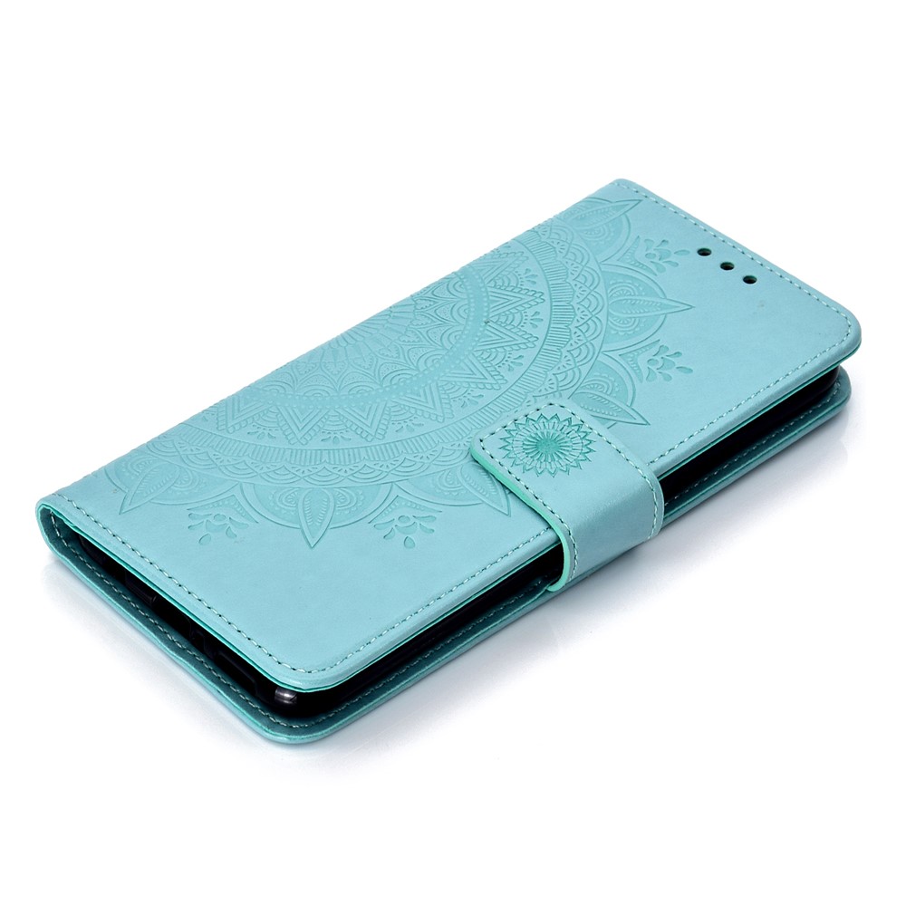 Impronta Totem Pattern Worthing Stand in Pelle Copertura Per la Pelle Per Huawei Mate 20 Lite - Ciano-7