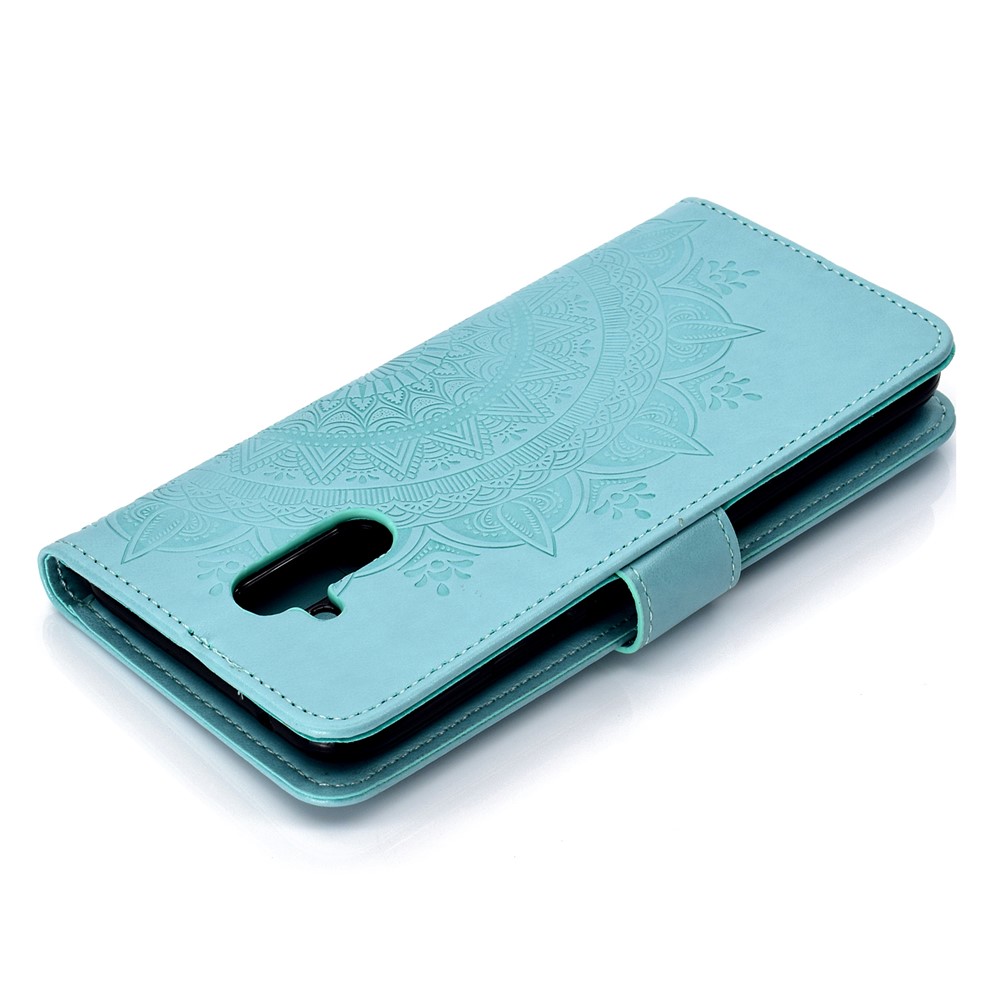 Empreinte Totem Motif Portefeuille Stand en Cuir Couvercle Pour Huawei Mec 20 Lite - Cyan