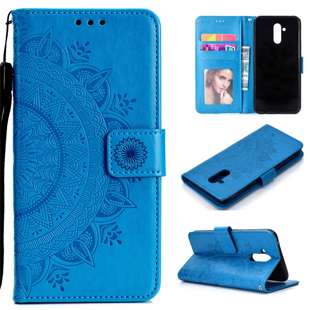 Imprint Totem Pattern Wallet Stand Leather Protective Cover for Huawei Mate 20 Lite - Blue-1