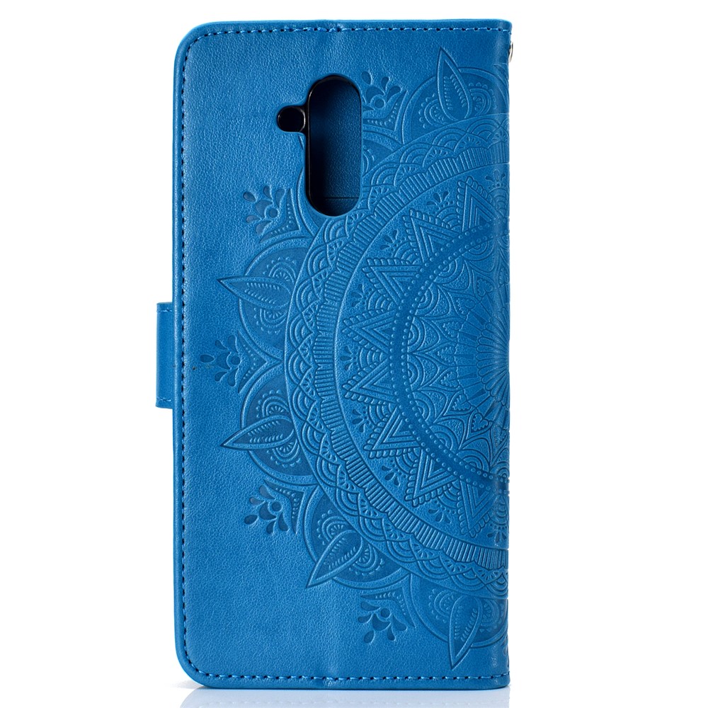 Imprint Totem Padrão Carteira Carrete Couro Protetor De Couro Para Huawei Mate 20 Lite - Azul-3