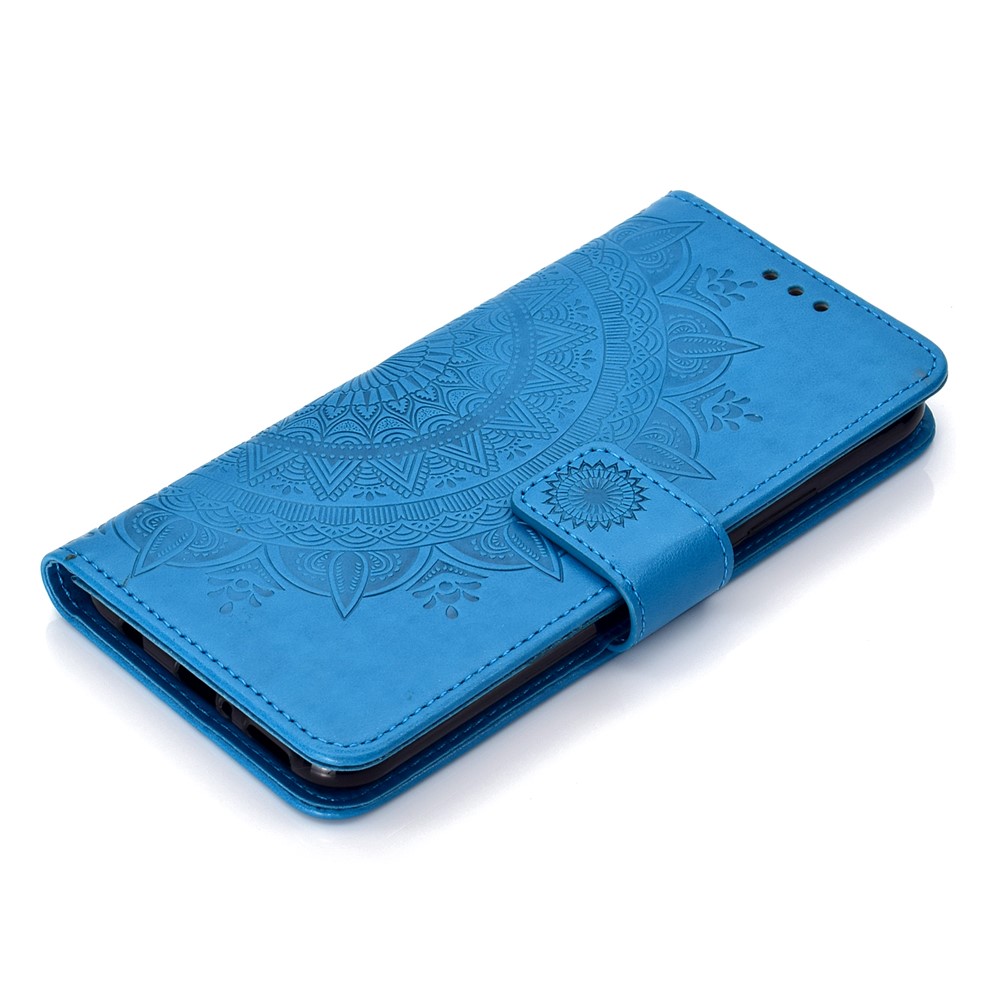 Imprint Totem Padrão Carteira Carrete Couro Protetor De Couro Para Huawei Mate 20 Lite - Azul-7