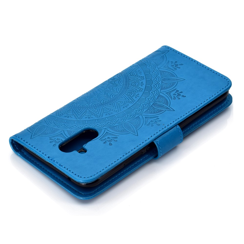 Imprint Totem Padrão Carteira Carrete Couro Protetor De Couro Para Huawei Mate 20 Lite - Azul-8