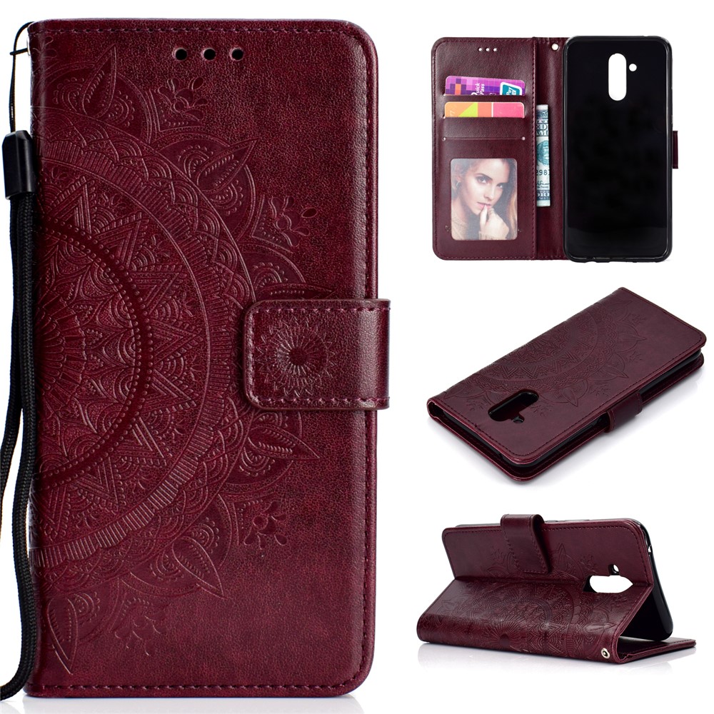 Impronta Totem Modello Portafoglio Basamento In Pelle Copertina Del Telefono Cellulare Per Huawei Mate 20 Lite - Marrone-1