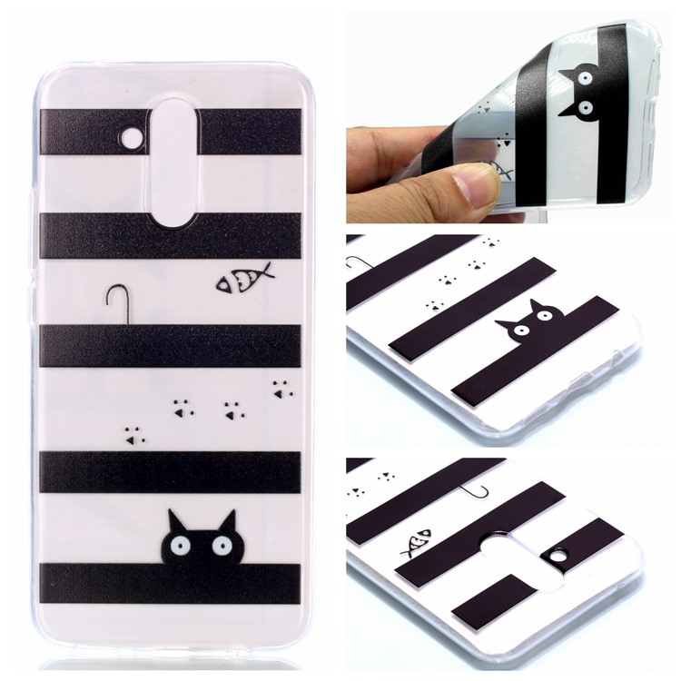 Pattern Printing Soft TPU Phone Case for Huawei Mate 20 Lite / Maimang 7 - Stripes and Cat-1