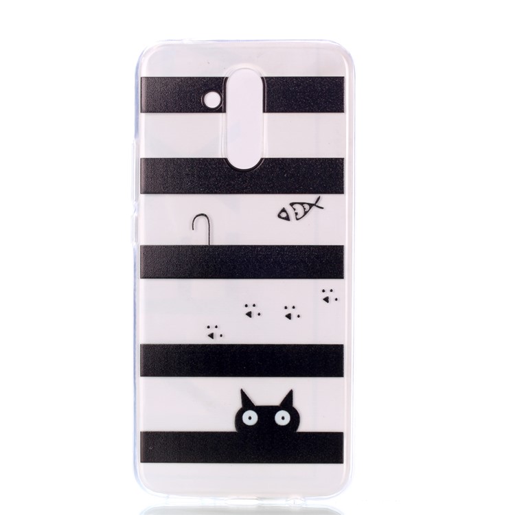 Pattern Printing Soft TPU Phone Case for Huawei Mate 20 Lite / Maimang 7 - Stripes and Cat-2