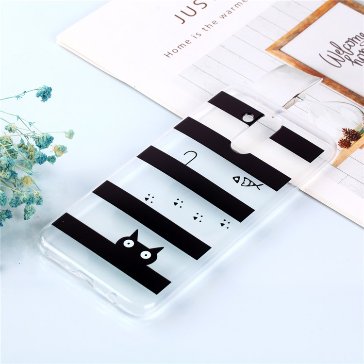 Pattern Printing Soft TPU Phone Case for Huawei Mate 20 Lite / Maimang 7 - Stripes and Cat-6