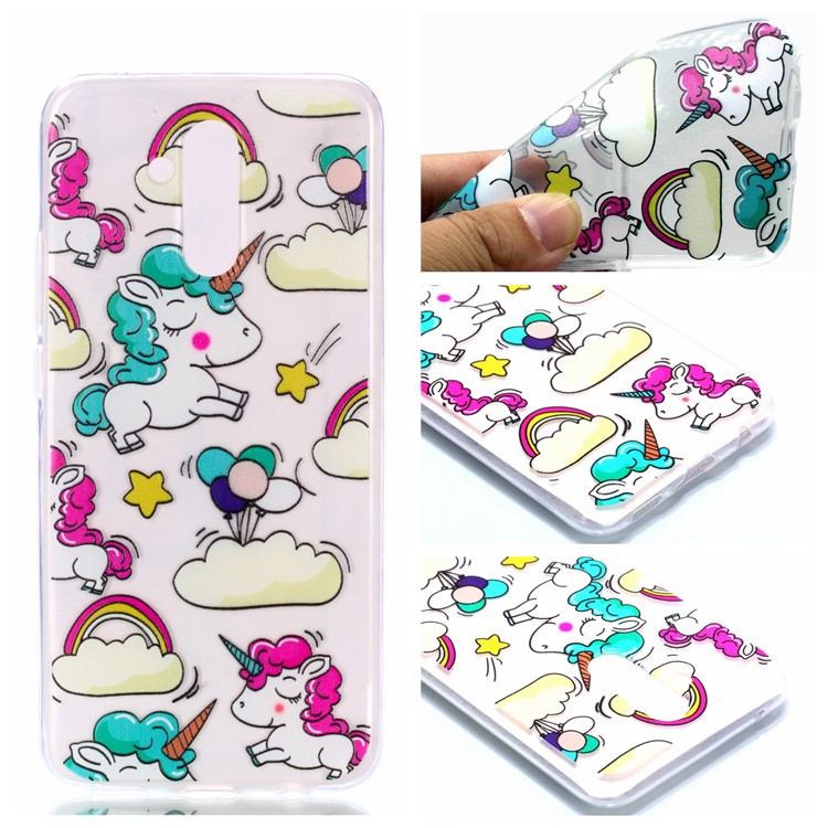 Pattern Printing Soft TPU Phone Cover for Huawei Mate 20 Lite / Maimang 7 - Rainbow Unicorn-1