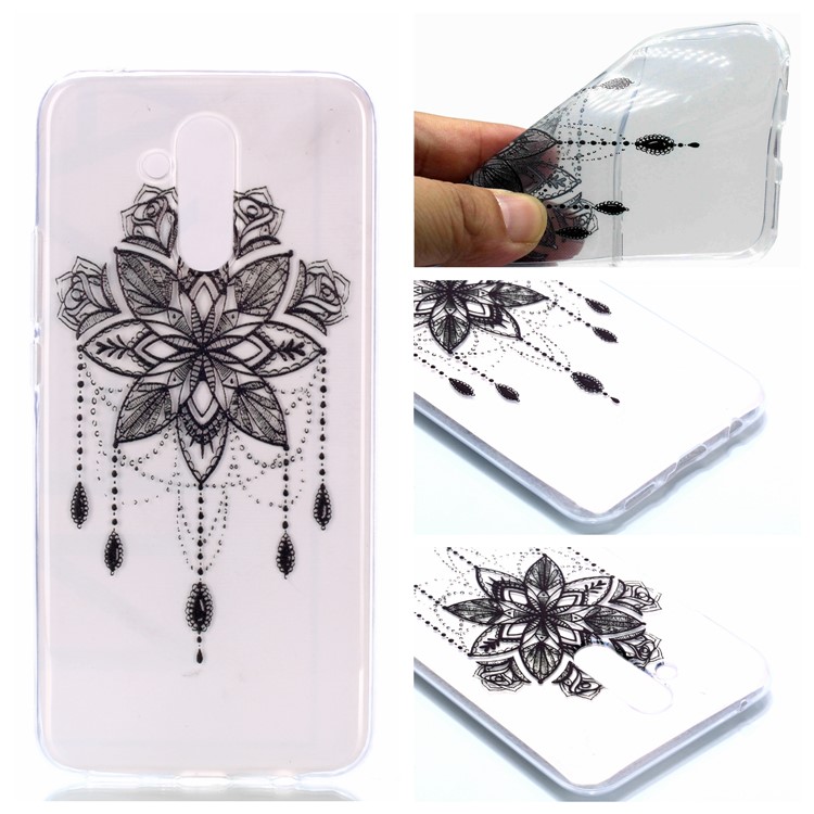 Patterned Soft TPU Protection Phone Case for Huawei Mate 20 Lite / Maimang 7 - Black Flower-1