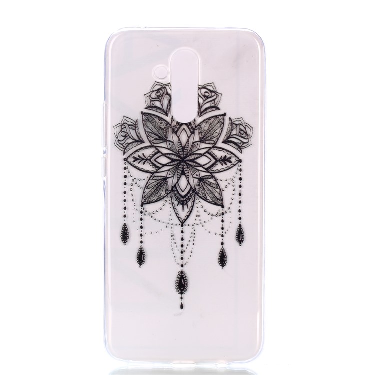 Patterned Soft TPU Protection Phone Case for Huawei Mate 20 Lite / Maimang 7 - Black Flower-2