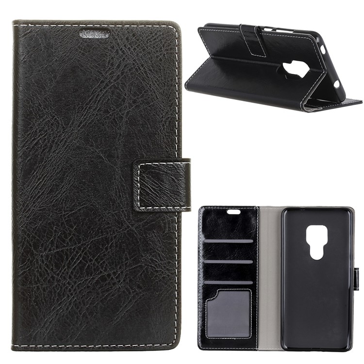 Vintage Crazy Horse Texture Wallet Leather Stand Case for Huawei Mate 20 - Black-1