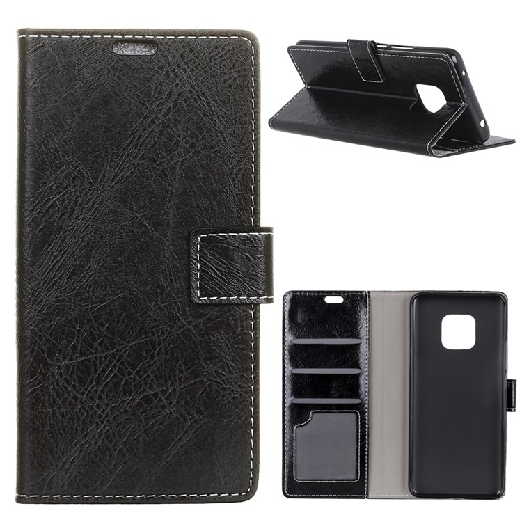 Vintage Crazy Horse Texture Wallet Leather Phone Case for Huawei Mate 20 Pro - Black-1