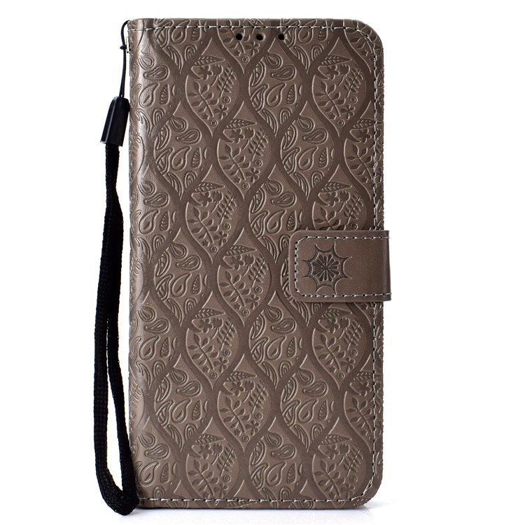 Imprint Leaf Leather Wallet Case for Huawei Mate 20 Lite / Maimang 7 - Grey-2