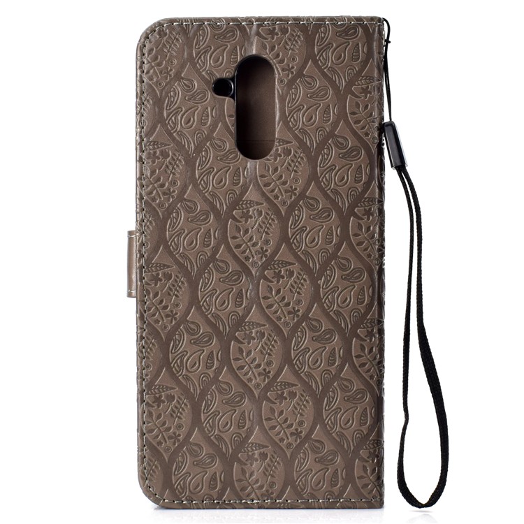 Imprint Leaf Leather Wallet Case for Huawei Mate 20 Lite / Maimang 7 - Grey-3
