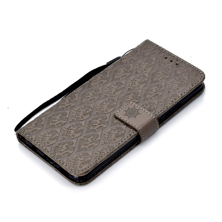 Imprint Leaf Leather Wallet Case for Huawei Mate 20 Lite / Maimang 7 - Grey-7