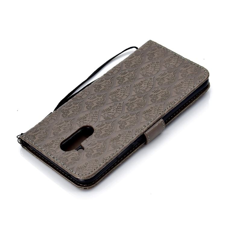 Imprint Leaf Leather Wallet Case for Huawei Mate 20 Lite / Maimang 7 - Grey-8