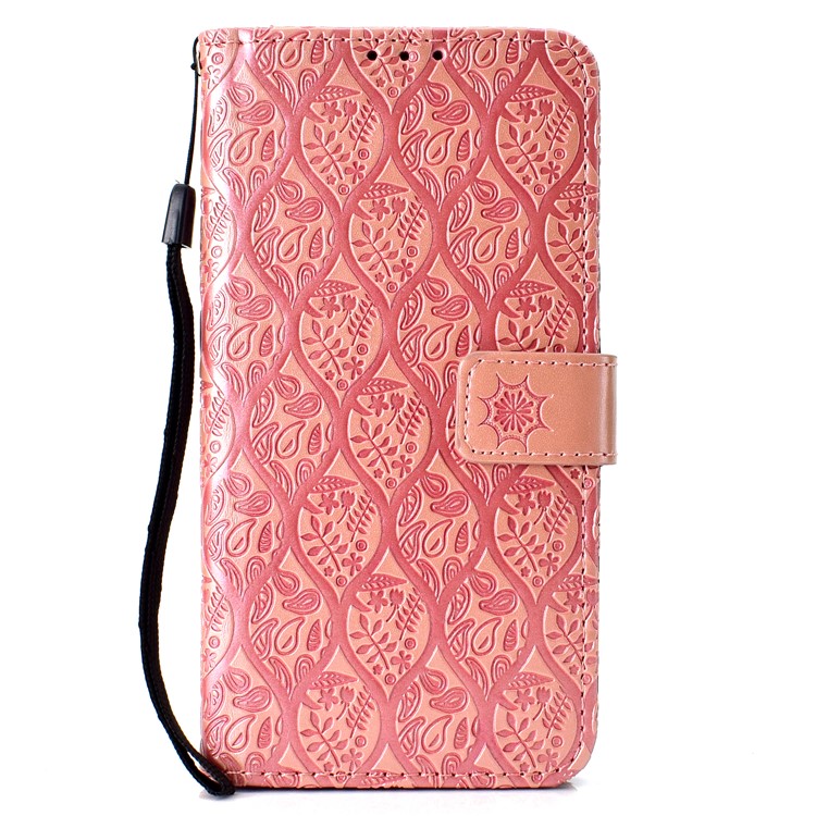 Imprint Leaf Leather Wallet Shell Case for Huawei Mate 20 Lite / Maimang 7 - Pink-2
