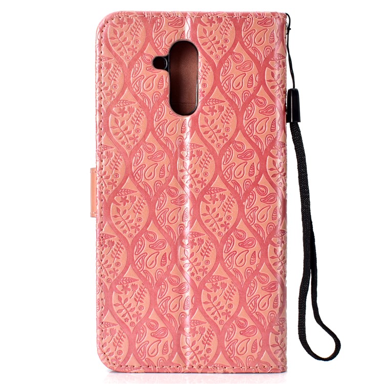 Imprint Leaf Leather Wallet Shell Case for Huawei Mate 20 Lite / Maimang 7 - Pink-3