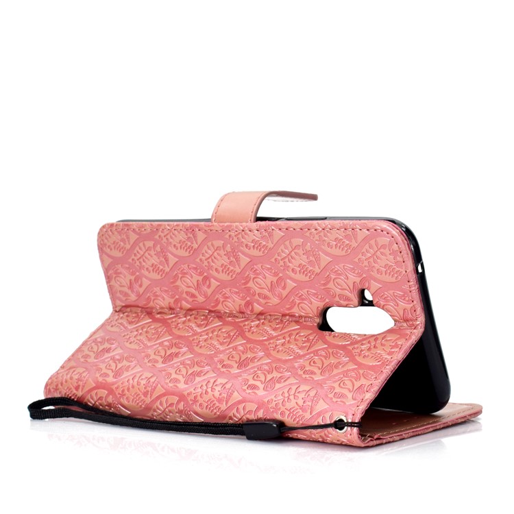 Imprint Leaf Leather Wallet Shell Case for Huawei Mate 20 Lite / Maimang 7 - Pink-5
