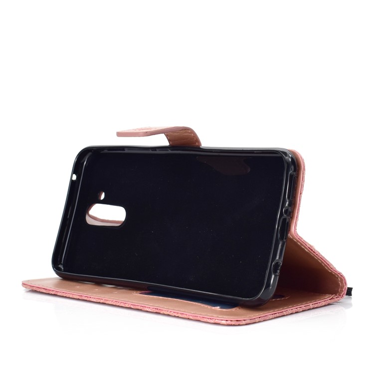 Imprint Leaf Leather Wallet Shell Case for Huawei Mate 20 Lite / Maimang 7 - Pink-6