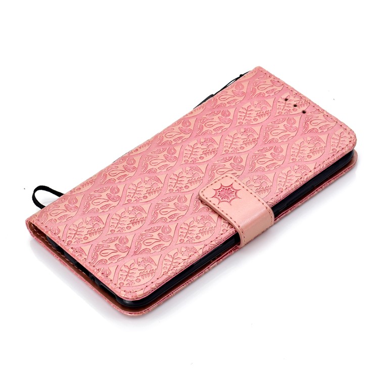 Imprint Leaf Leather Wallet Shell Case for Huawei Mate 20 Lite / Maimang 7 - Pink-7