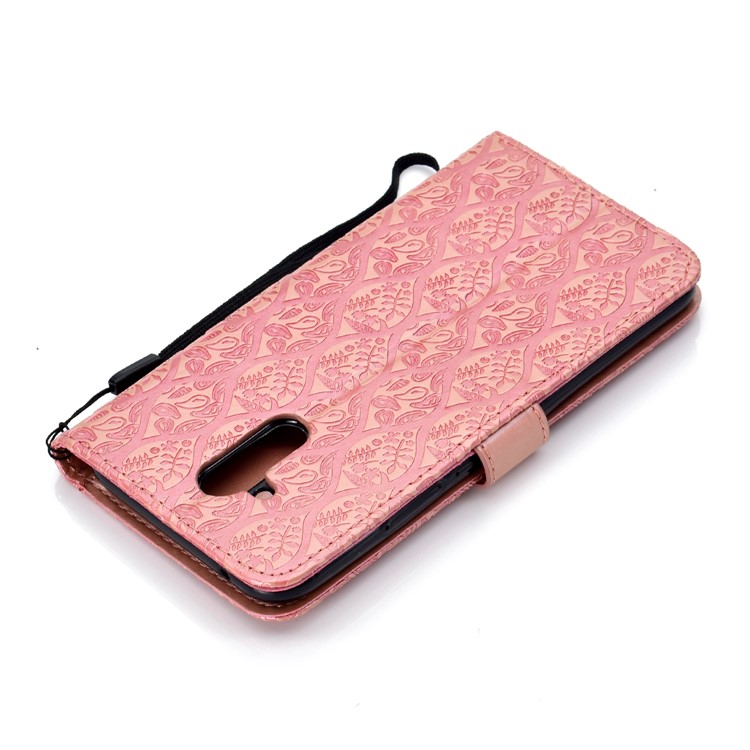 Imprint Leaf Leather Wallet Shell Case for Huawei Mate 20 Lite / Maimang 7 - Pink-8