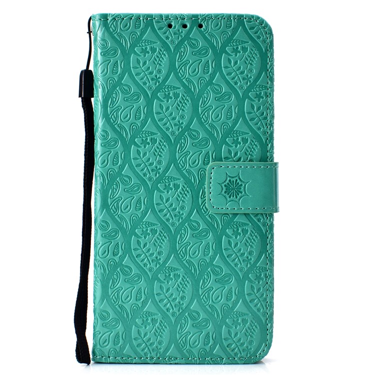 Imprint Leaf Magnetic Leather Stand Case for Huawei Mate 20 Lite / Maimang 7 - Cyan-2