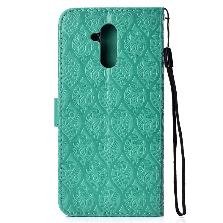 Imprint Leaf Magnetic Leather Stand Case for Huawei Mate 20 Lite / Maimang 7 - Cyan-3