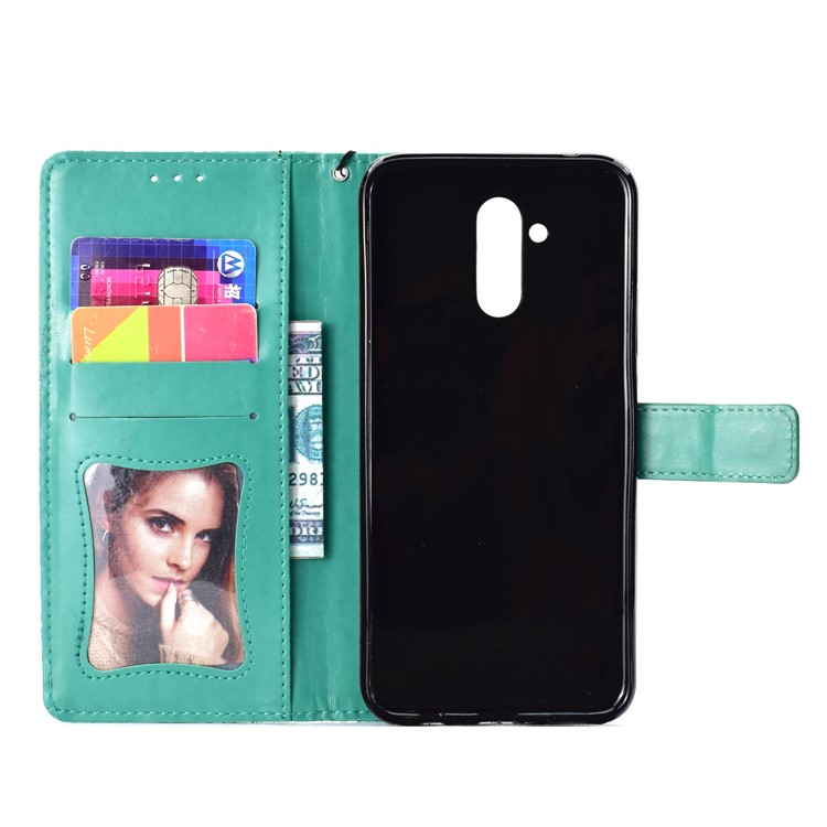 Imprint Leaf Magnetic Leather Stand Case for Huawei Mate 20 Lite / Maimang 7 - Cyan-4