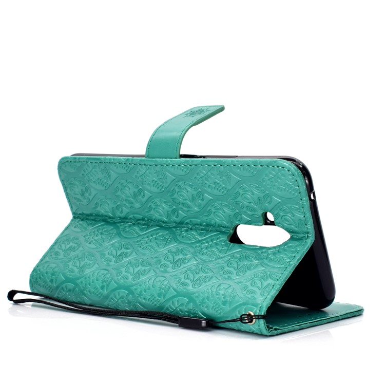 Imprint Leaf Magnetic Leather Stand Case for Huawei Mate 20 Lite / Maimang 7 - Cyan-5