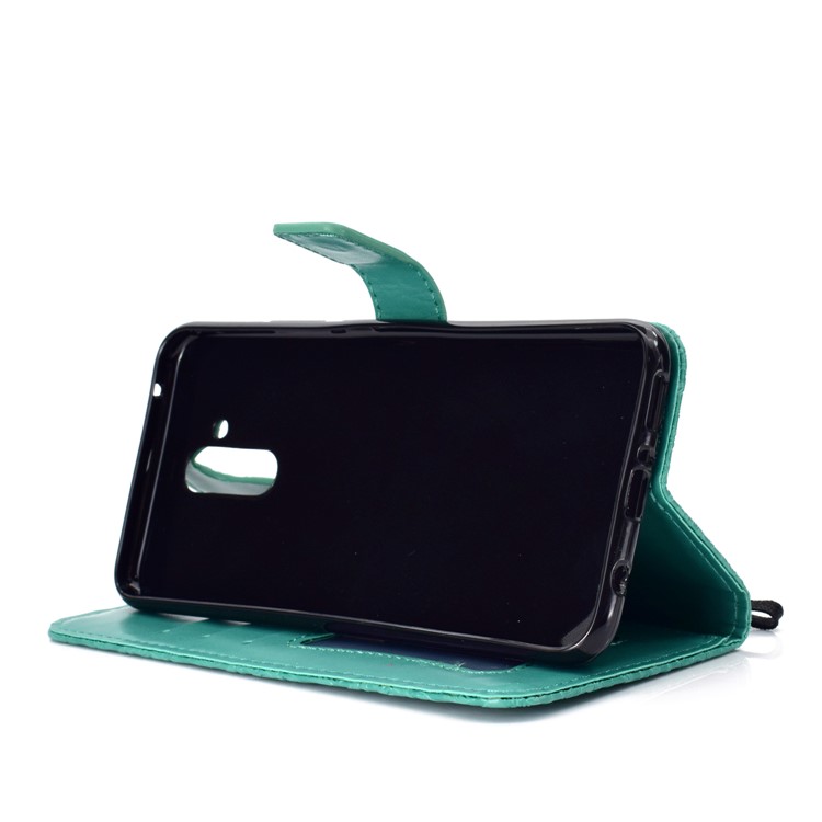 Imprint Leaf Magnetic Leather Stand Case for Huawei Mate 20 Lite / Maimang 7 - Cyan-6