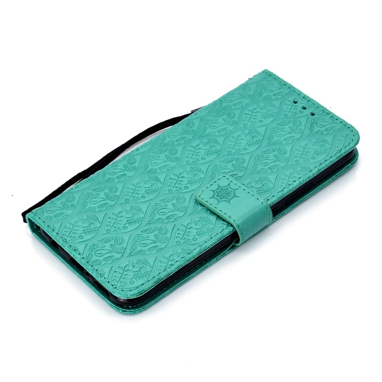 Imprint Leaf Magnetic Leather Stand Case for Huawei Mate 20 Lite / Maimang 7 - Cyan-7