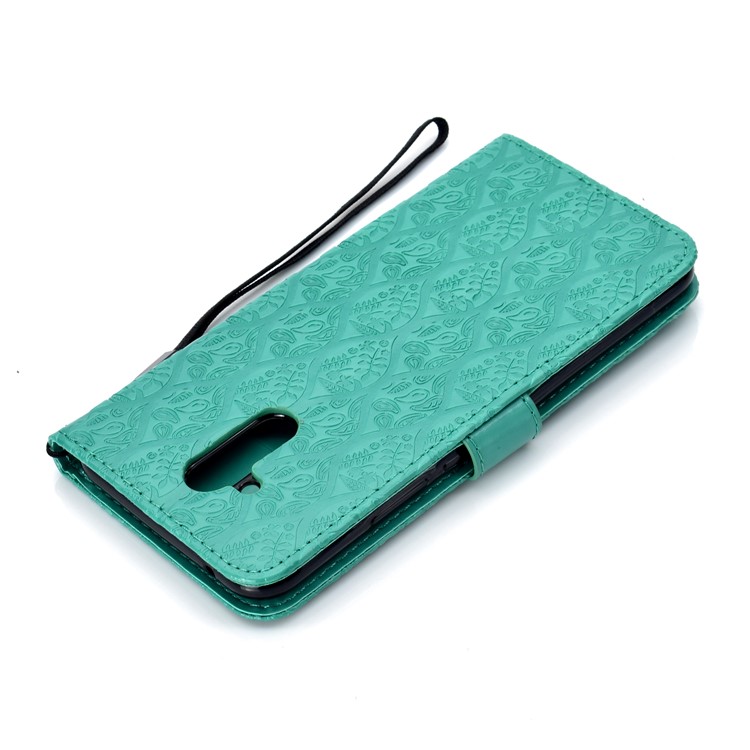 Imprint Leaf Magnetic Leather Stand Case for Huawei Mate 20 Lite / Maimang 7 - Cyan-8