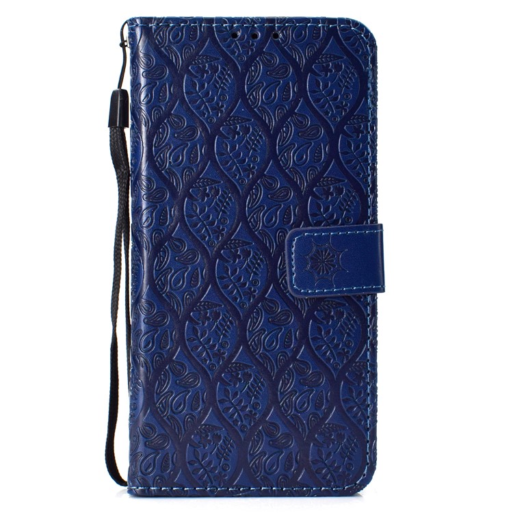 Imprint Leaf Cell Phone Leather Wallet Case for Huawei Mate 20 Lite / Maimang 7 - Dark Blue-2