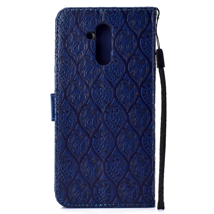Imprint Leaf Cell Phone Leather Wallet Case for Huawei Mate 20 Lite / Maimang 7 - Dark Blue-3