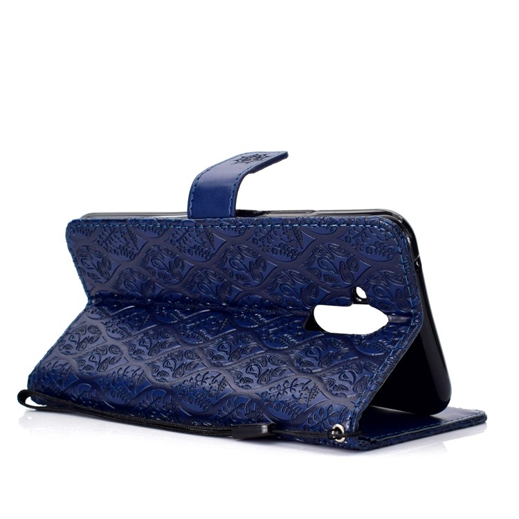 Imprint Leaf Cell Phone Leather Wallet Case for Huawei Mate 20 Lite / Maimang 7 - Dark Blue-5