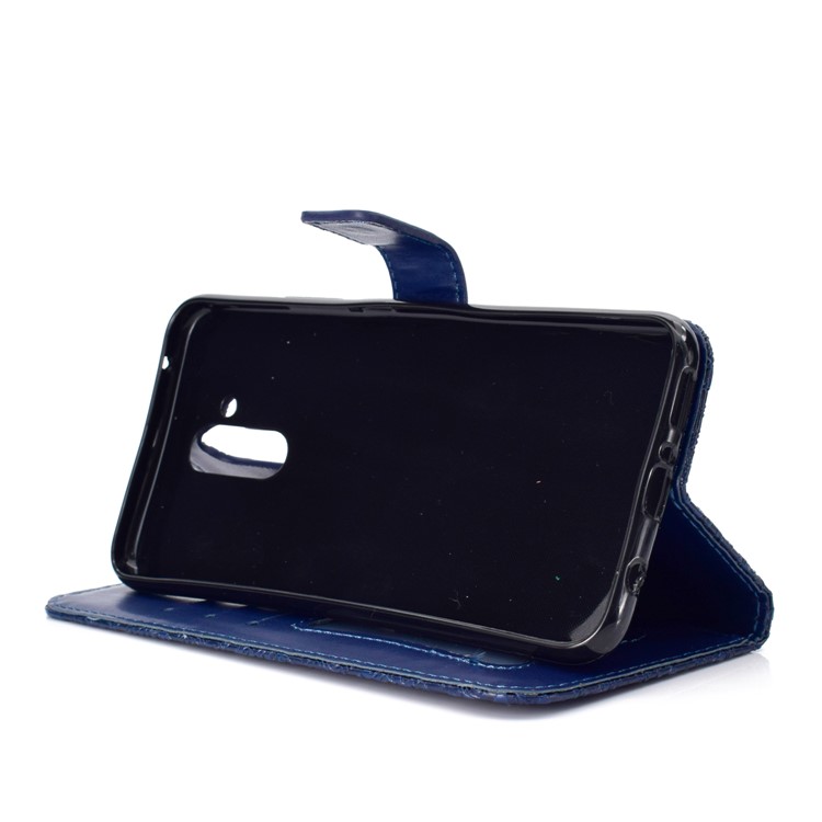 Imprint Leaf Cell Phone Leather Wallet Case for Huawei Mate 20 Lite / Maimang 7 - Dark Blue-6