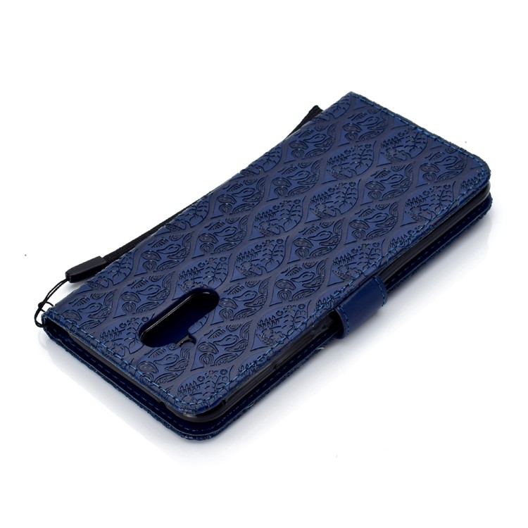 Imprint Leaf Cell Phone Leather Wallet Case for Huawei Mate 20 Lite / Maimang 7 - Dark Blue-8