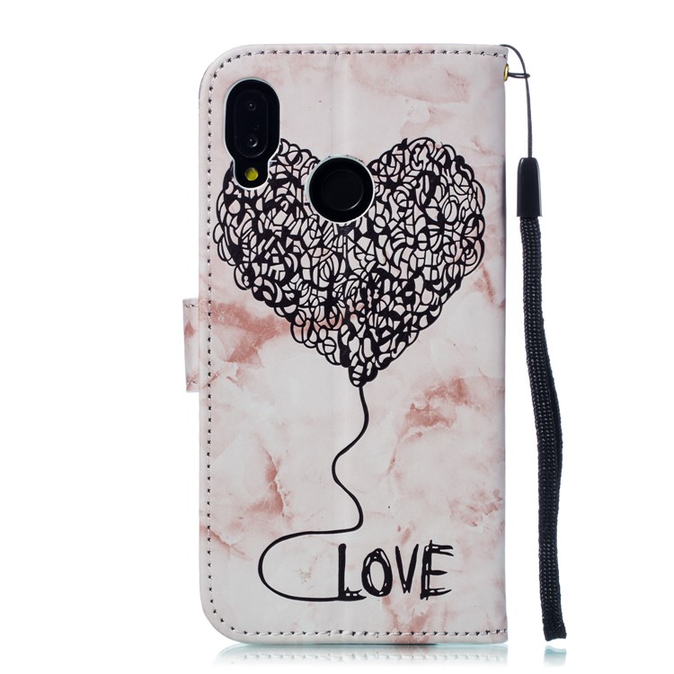Imprinted Lover Heart Pattern Marble Leather Case for Huawei P20 Lite / Nova 3e - Pink-3