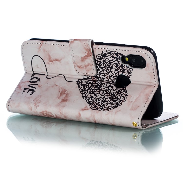 Imprinted Lover Heart Pattern Marble Leather Case for Huawei P20 Lite / Nova 3e - Pink-4