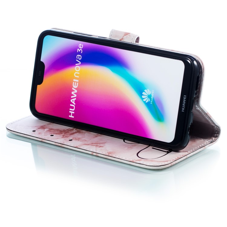 Imprinted Lover Heart Pattern Marble Leather Case for Huawei P20 Lite / Nova 3e - Pink-5