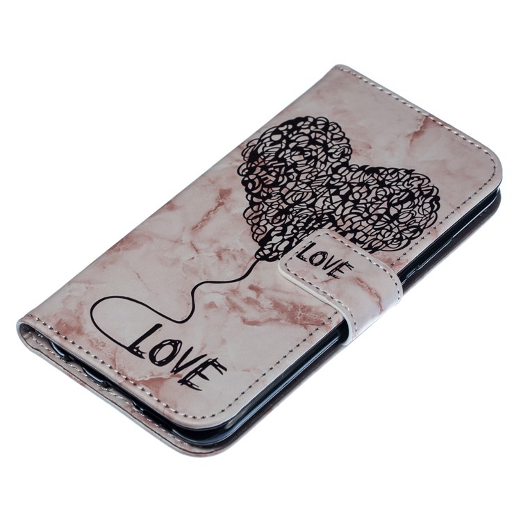 Imprinted Lover Heart Pattern Marble Leather Case for Huawei P20 Lite / Nova 3e - Pink-6