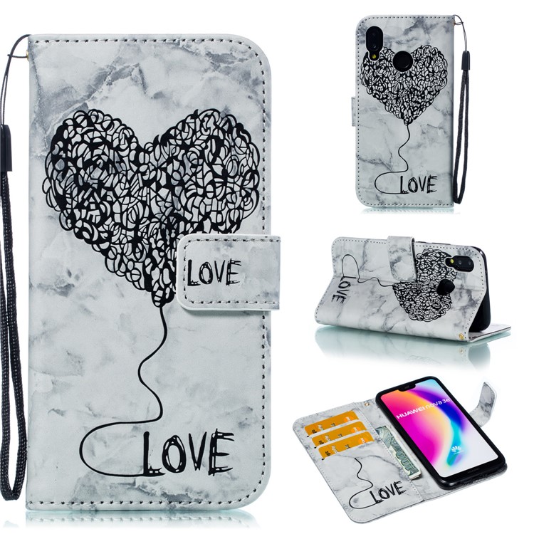 Imprinted Lover Heart Pattern Marble Leather Cover for Huawei P20 Lite / Nova 3e - Black-1