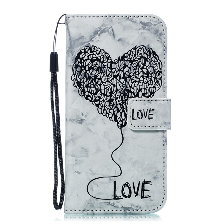 Imprinted Lover Heart Pattern Marble Leather Cover for Huawei P20 Lite / Nova 3e - Black-2
