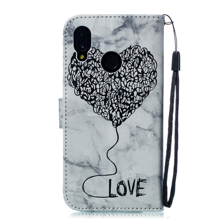 Imprinted Lover Heart Pattern Marble Leather Cover for Huawei P20 Lite / Nova 3e - Black-3