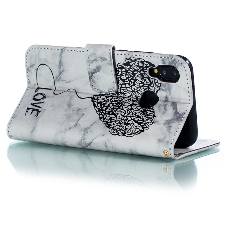 Imprinted Lover Heart Pattern Marble Leather Cover for Huawei P20 Lite / Nova 3e - Black-4