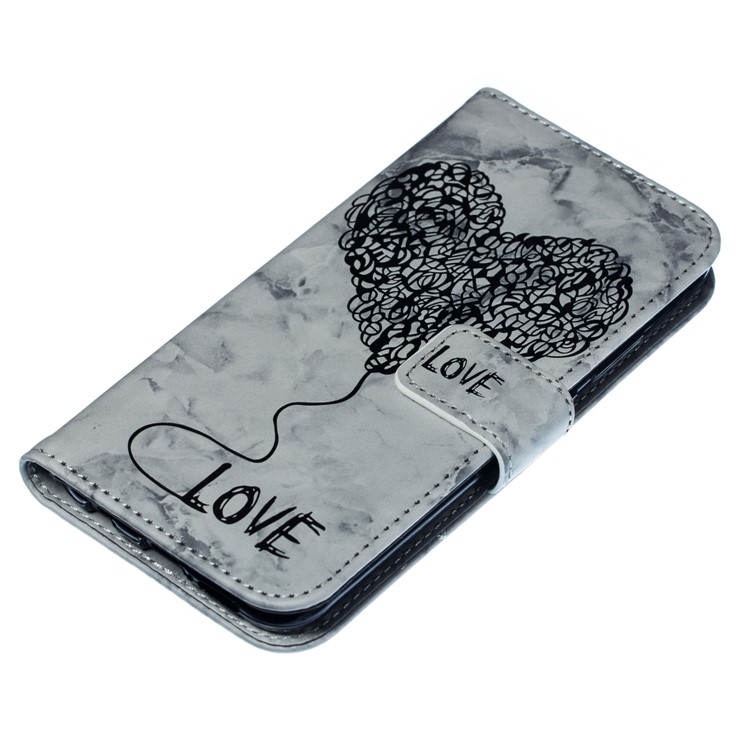 Imprinted Lover Heart Pattern Marble Leather Cover for Huawei P20 Lite / Nova 3e - Black-5