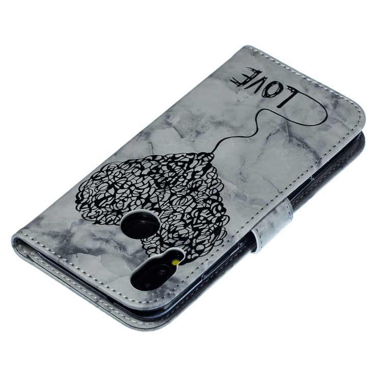 Imprinted Lover Heart Pattern Marble Leather Cover for Huawei P20 Lite / Nova 3e - Black-6